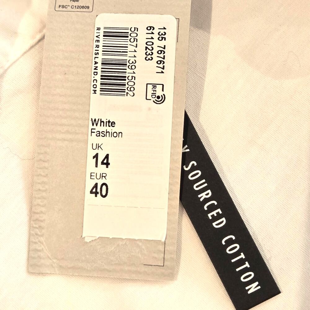 NWT River Island UK White Cotton Ruffle Eyelet Button-Up Mini Dress UK 14 US 10 - Picture 9 of 11